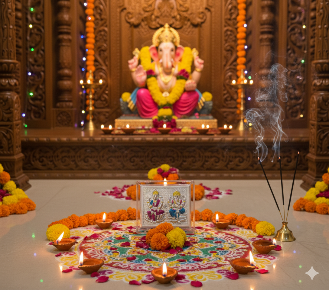 999 Silver Lakshmi Ganesh Frame – Encased in Crystal