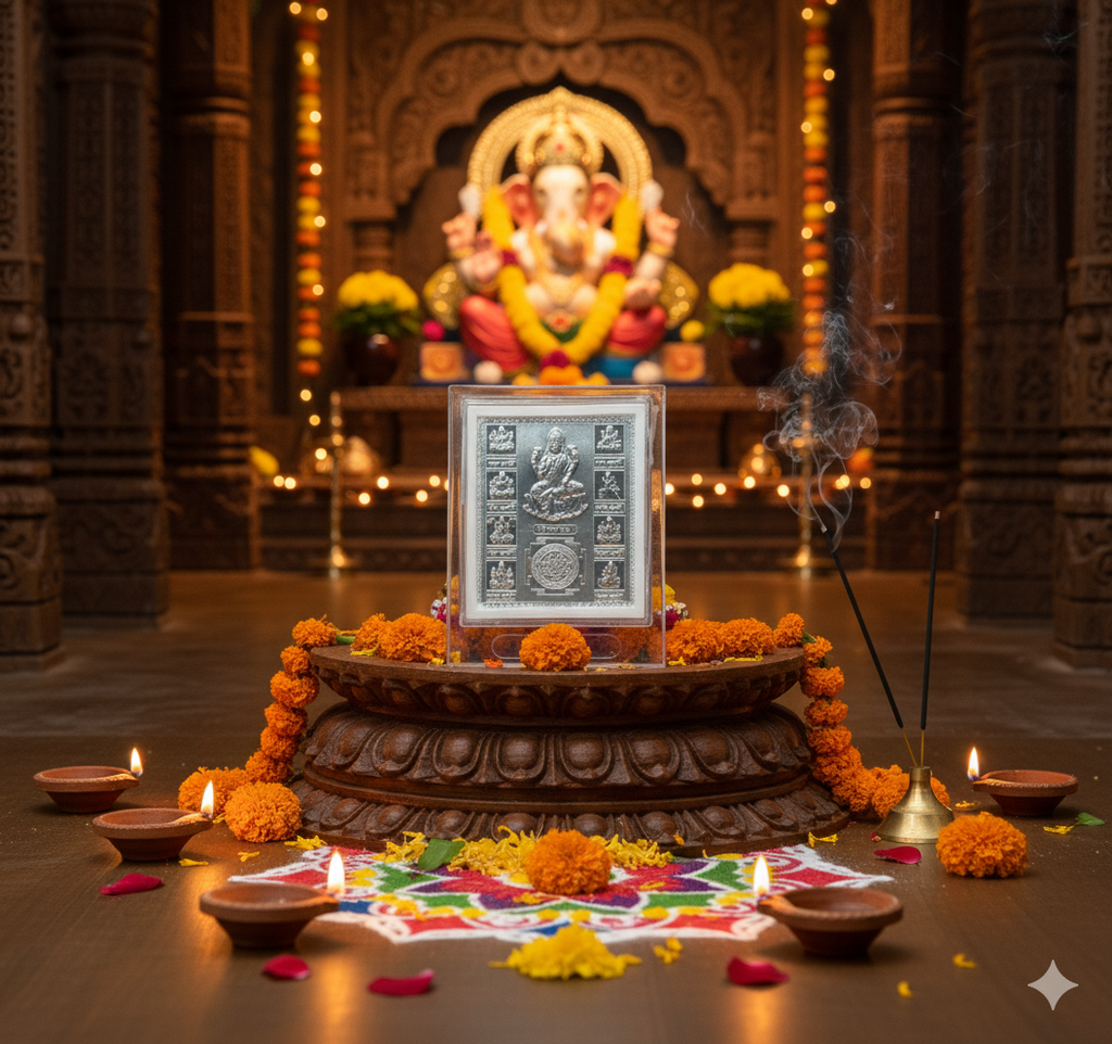 Ashta Lakshmi Yantra – 999 Pure Silver Frame