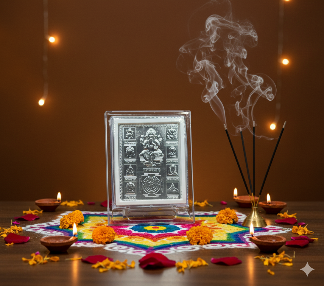 Ashta Ganesh Yantra Frame – 999 Pure Silver (Divine Ashta Vinayak Design)