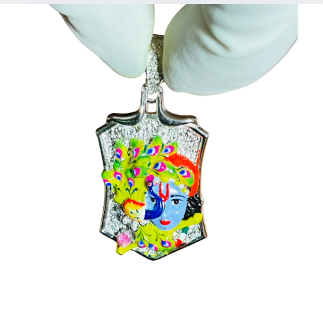 💞 Radha Krishna Face Pendant – 925 Pure Silver | Enamel Artwork with CZ Base