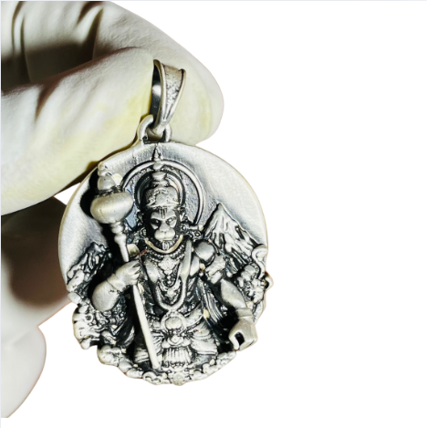 🛡️ Mahabali Standing Hanuman Pendant – 925 Pure Silver | Gada & Parvat Edition