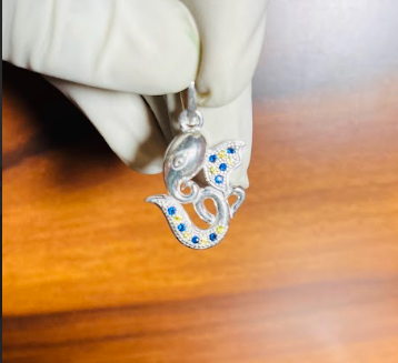 🔷 Om Ganesh Stone Pendant – Pure Silver | Designer Om with Ganpati Face & CZ Stonework