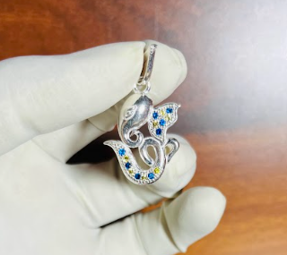 🔷 Om Ganesh Stone Pendant – Pure Silver | Designer Om with Ganpati Face & CZ Stonework