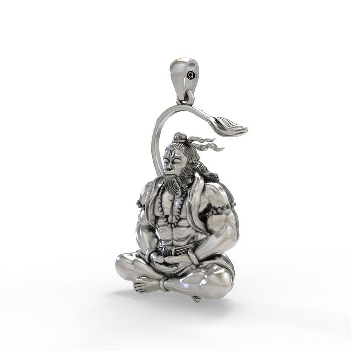 🙏 Hanuman Dhyan Mudra Pendant – 925 Pure Silver | Divine Strength in Every Detail