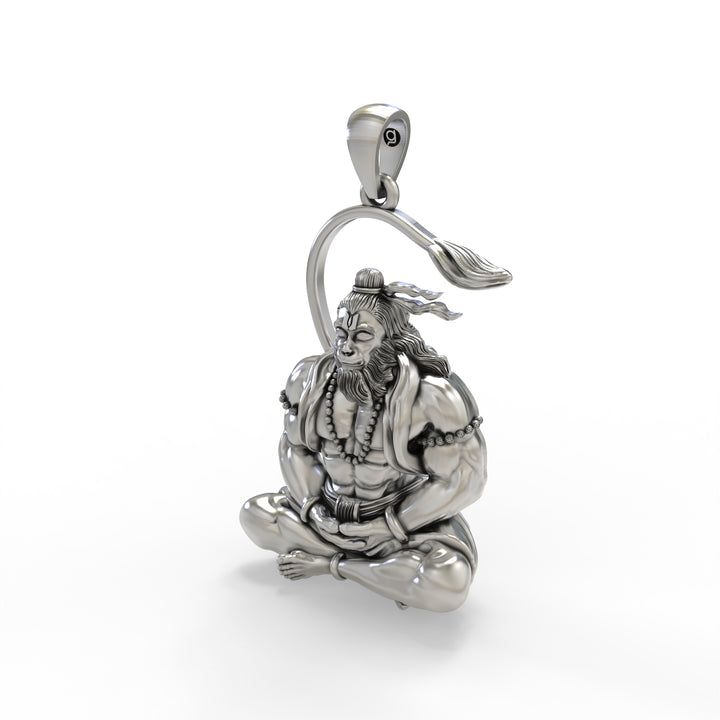 🙏 Hanuman Dhyan Mudra Pendant – 925 Pure Silver | Divine Strength in Every Detail