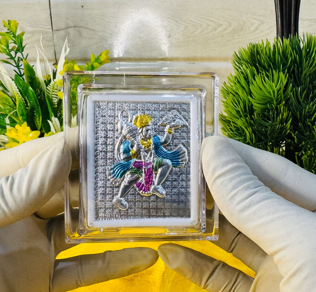 999 Silver Veer Hanuman Ji Frame – Encased in Crysta