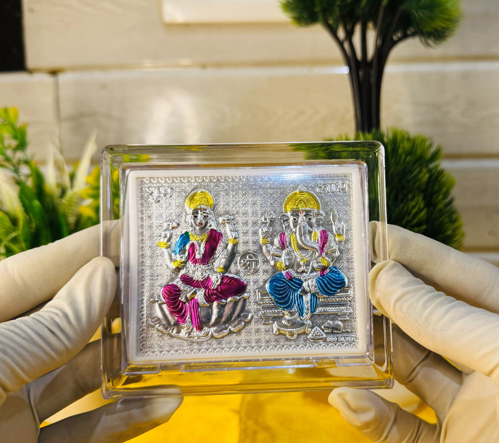 999 Silver Lakshmi Ganesh Frame – Encased in Crystal