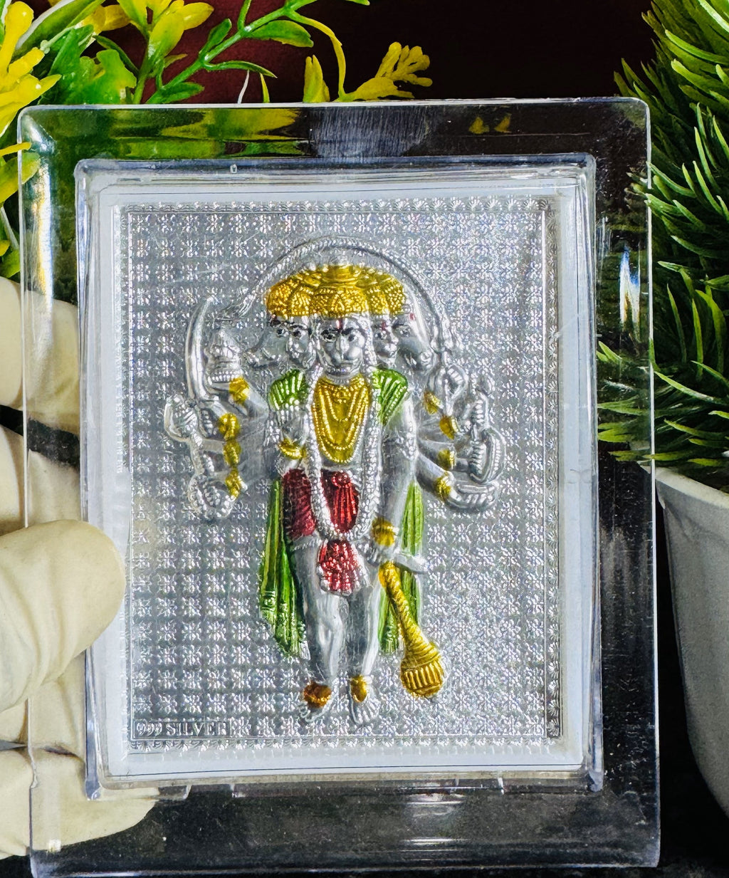 999 Silver Panchmukhi Hanuman Ji Frame – Encased in Crystal