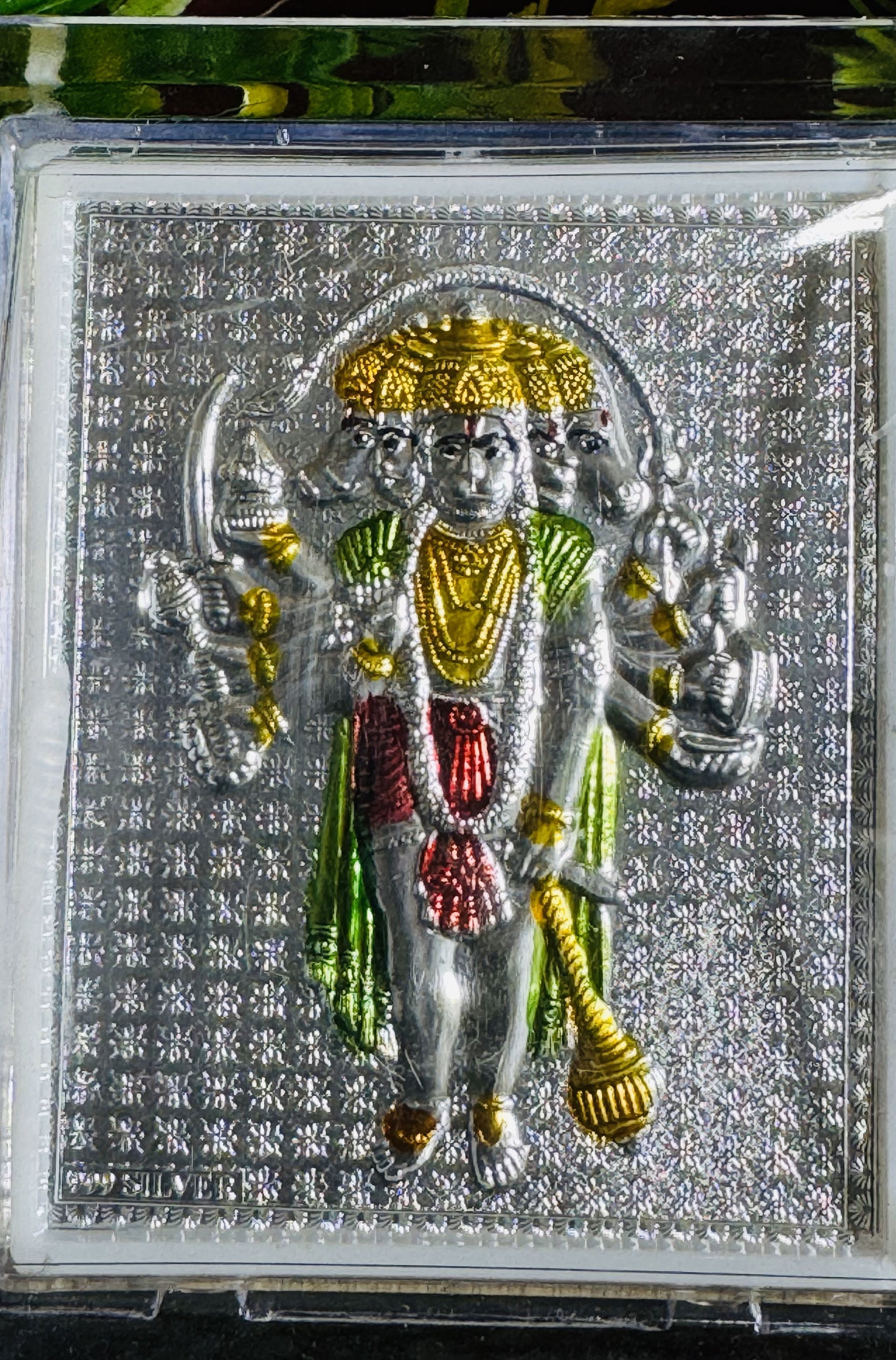 999 Silver Panchmukhi Hanuman Ji Frame – Encased in Crystal