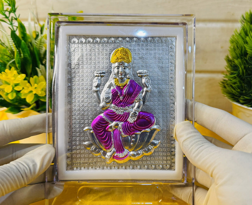 999 Silver Goddess Saraswati Ji Frame – Encased in Crystal