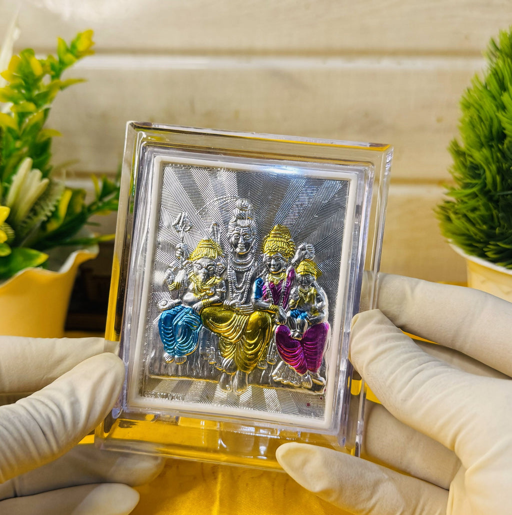 999 Silver Shiv Parivar Radiant Frame – Encased in Crystal