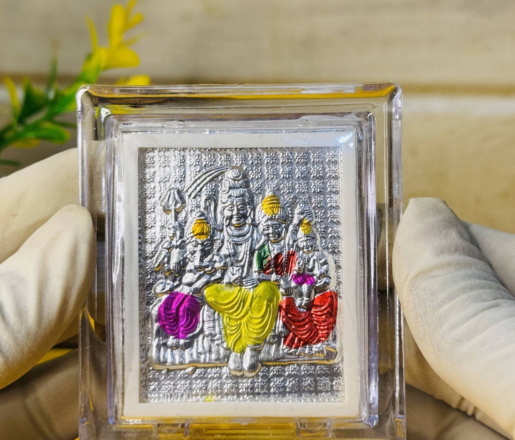 999 Silver Shiv Parivar Divine Frame – Encased in Crystal
